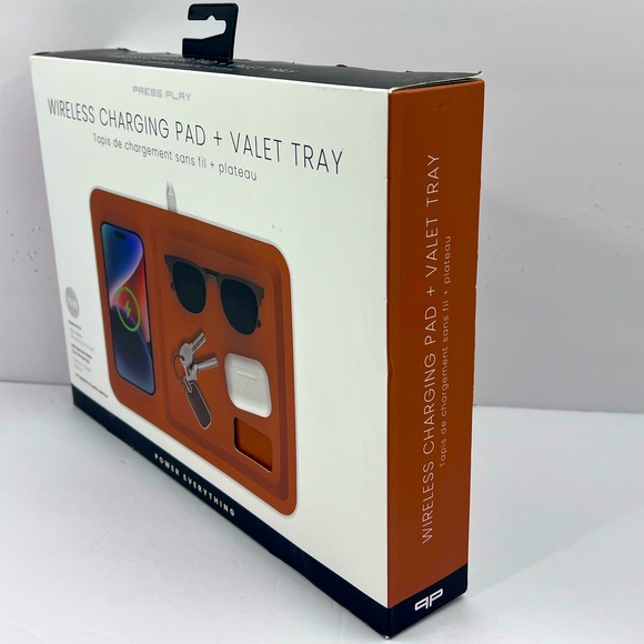 PRESS PLAY WIRELESS CHARGING PAD & VALET TRAY, BROWN COLOR, CHARGE ALL DEVICES - Picture 2 of 13